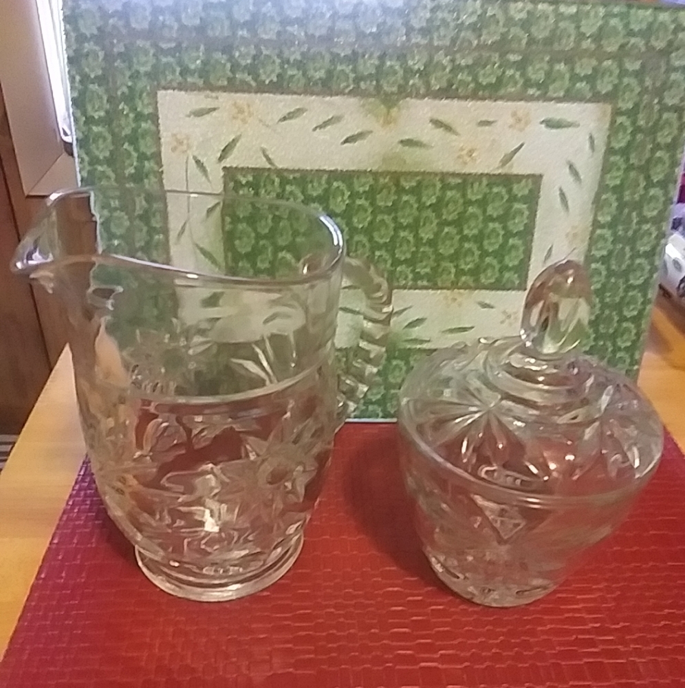 Vintage Cut Glass Sugar Bowl And Pitcher Creamer